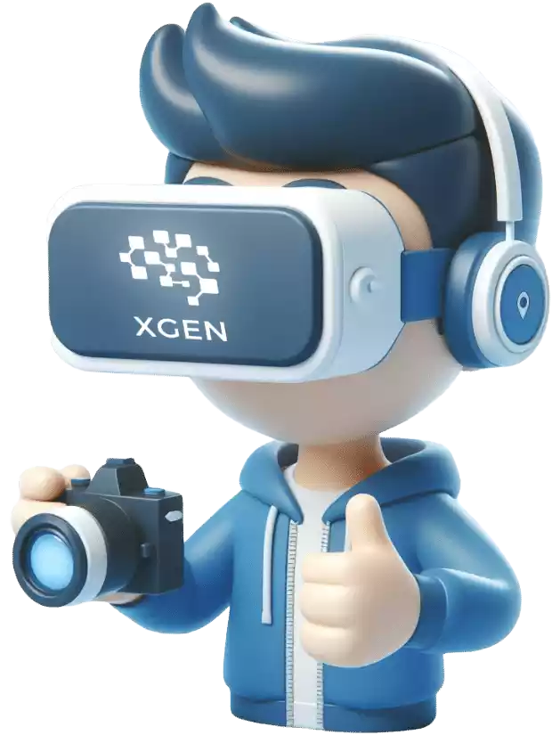 3d model of a boy holding camera with virtual reality glasses